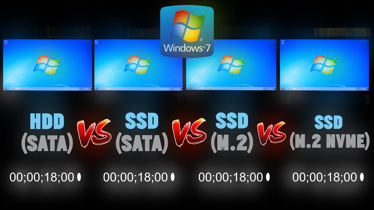 Windows 7 HDD vs SSD vs M.2 vs NVME  Boot Time Comparison !
