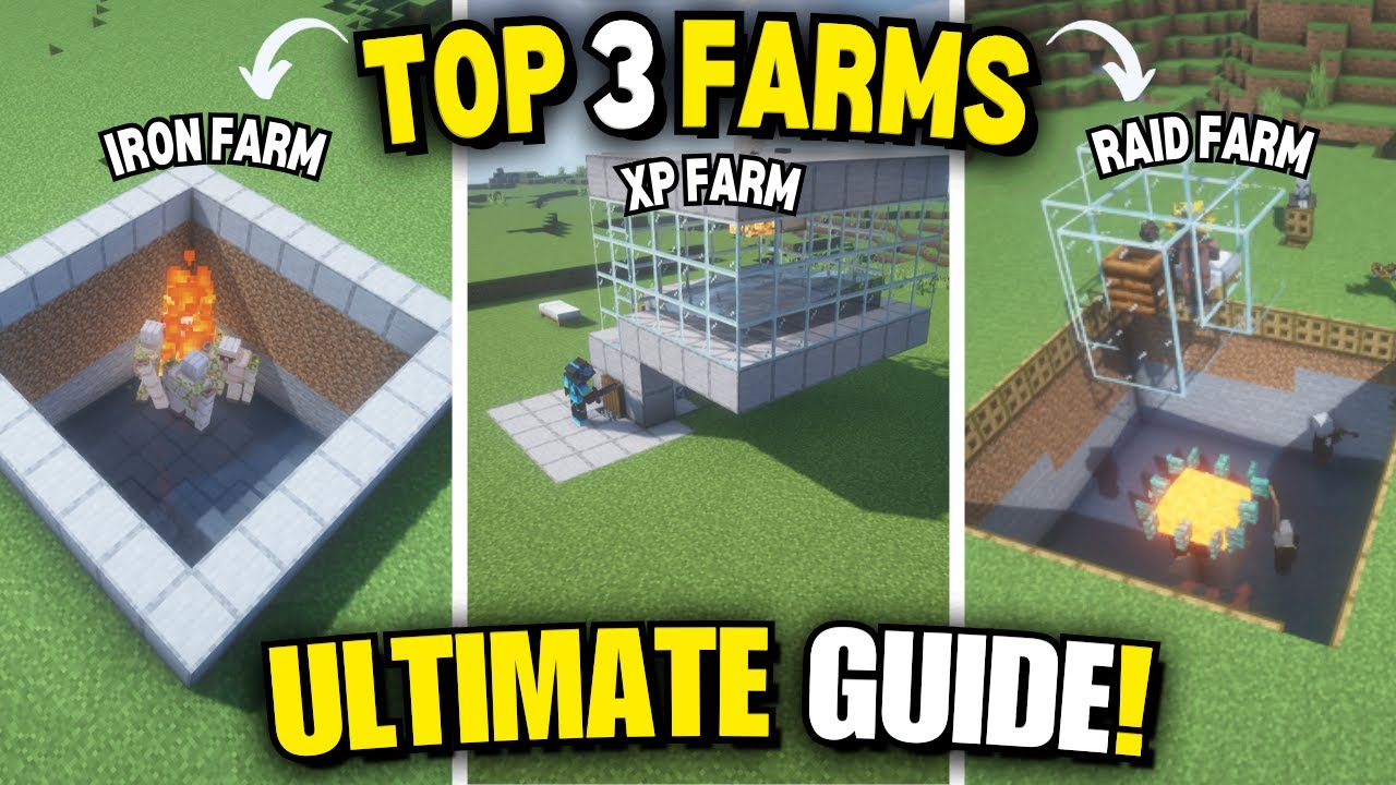 "Minecraft Java 1.21+ – 3 Must-Have Farms! Easy XP, Raid & Iron Farm Tutorials" 