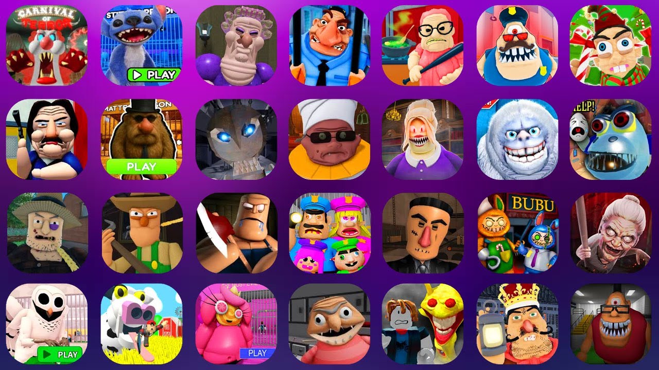 ROBLOX,The Carnival of Terror,STITCH'S PRISON RUN,GRUMPY GRAN,LARRY'S PRISON ESCAPE,...