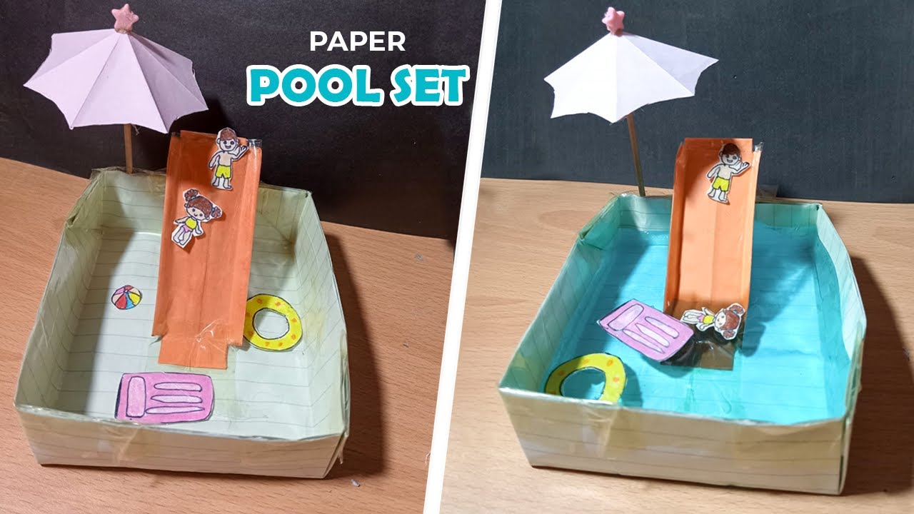 How to make swimming pool set with paper for kids play /paper swimming pool making tutorial
