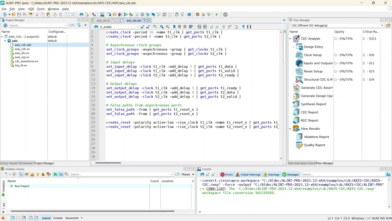 ALINT PRO&trade; 6.7 Clock Domain Crossing Analysis: Full CDC Analysis Flow