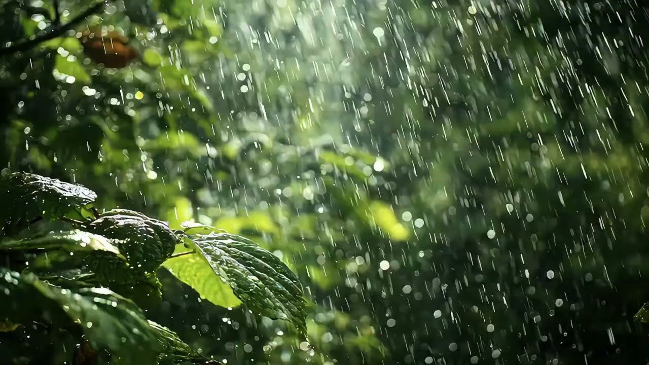 10 Hours of Gentle Rain on Lush Green Leaves 🌿 Rainy Forest Ambience for Sleep & Study