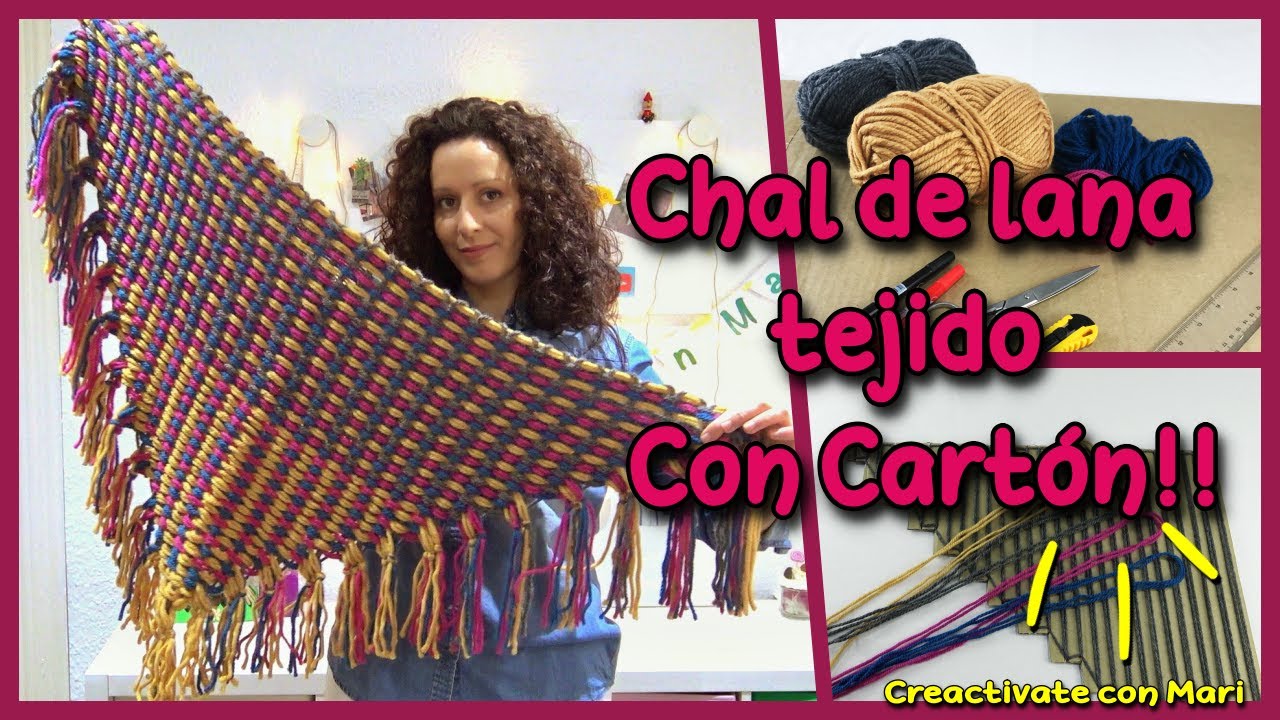 Chal de lana tejido en cartón!! 📦+🧶=🧣