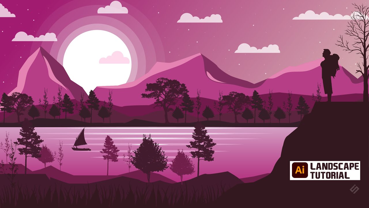 How to draw Landscape digital art easy way 2023 (Beginner) | Adobe illustrator Tutorial.