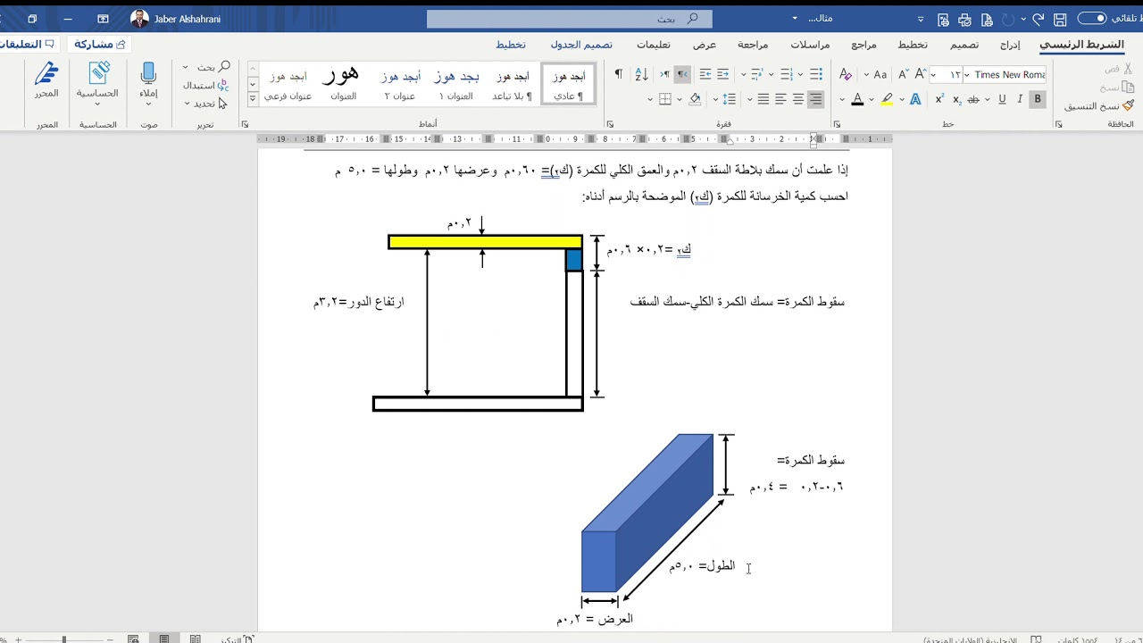 حساب كميات - خرسانة الكمرة