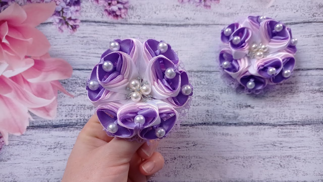 БАНТИКИ ИЗ АТЛАСНОЙ ЛЕНТЫ 1 СМ С БУСИНАМИ! КАНЗАШИ / МАСТЕР КЛАСС / RIBBON BOWS / DIY