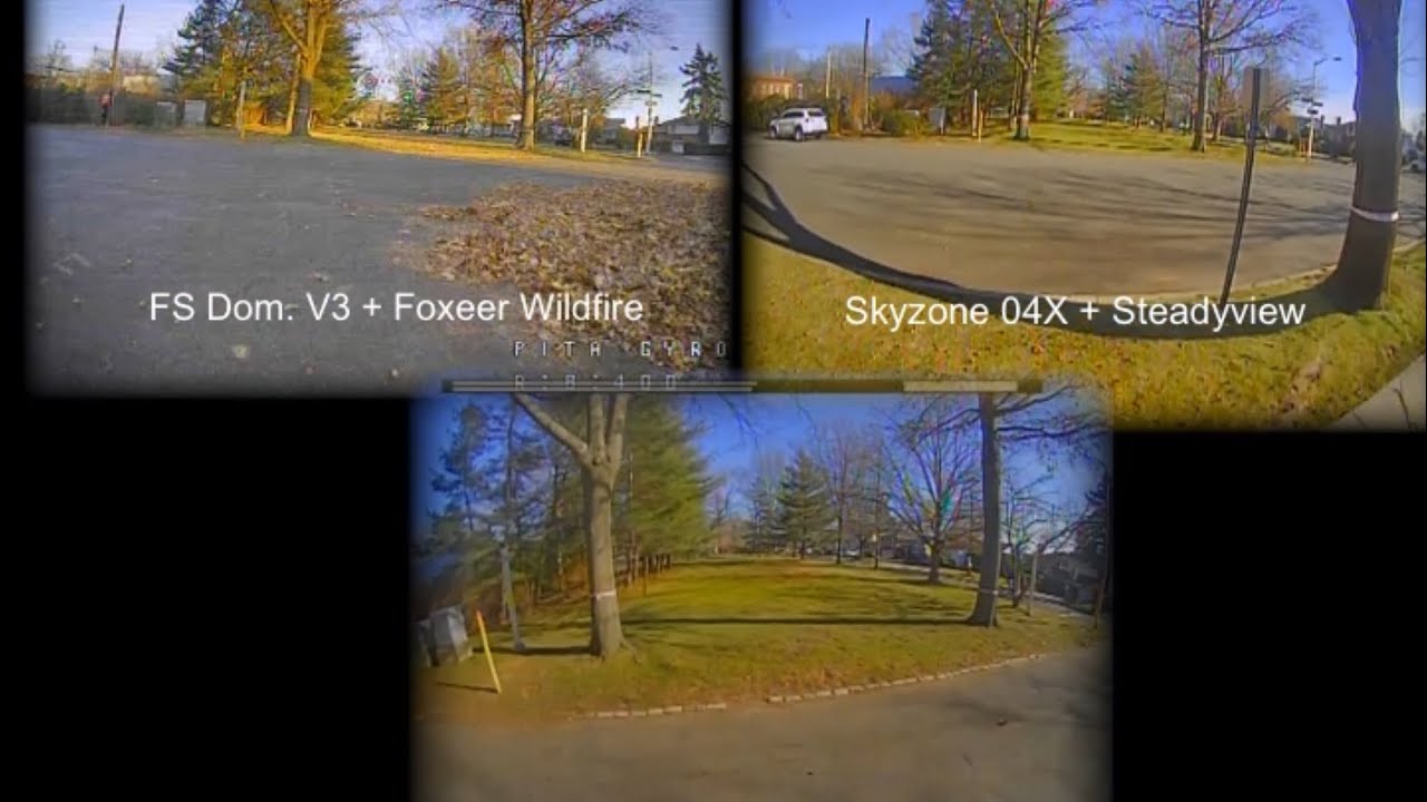 SkyZone 04X + IRC Rapidfire vs. SkyZone 04X + SteadyView vs. Fat Shark Dominator V3 + Wildfire
