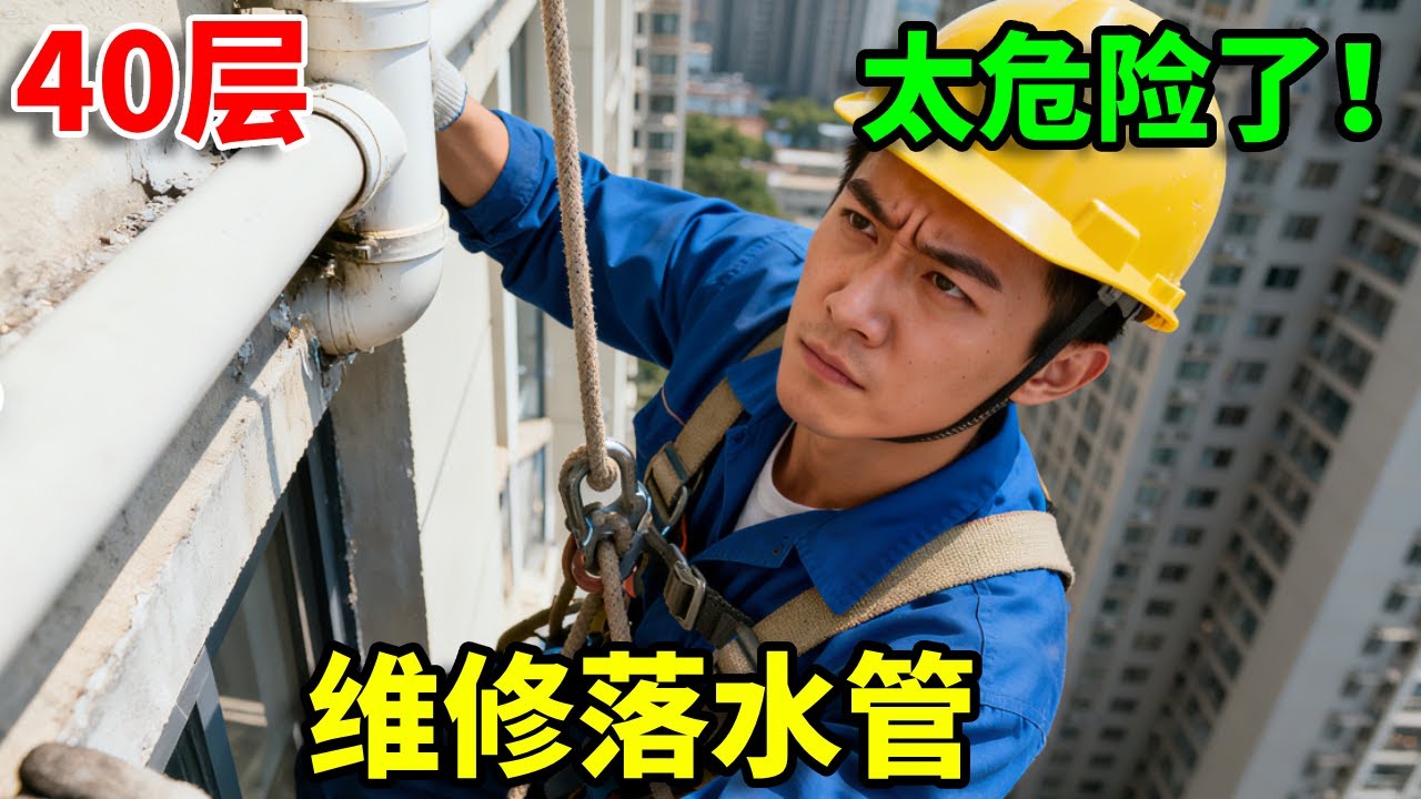 40层高空命悬一线！中国工人冒死维修落水管，脚下是百米深渊！