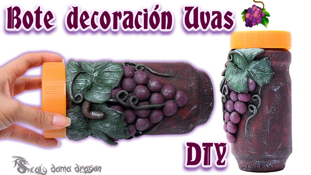 Bote decorativo con diseño de uvas  rustico DIY