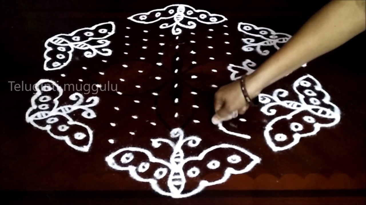 Simple butterfly kolam designs with15-8 middle | chukkala muggulu with dots| rangoli design