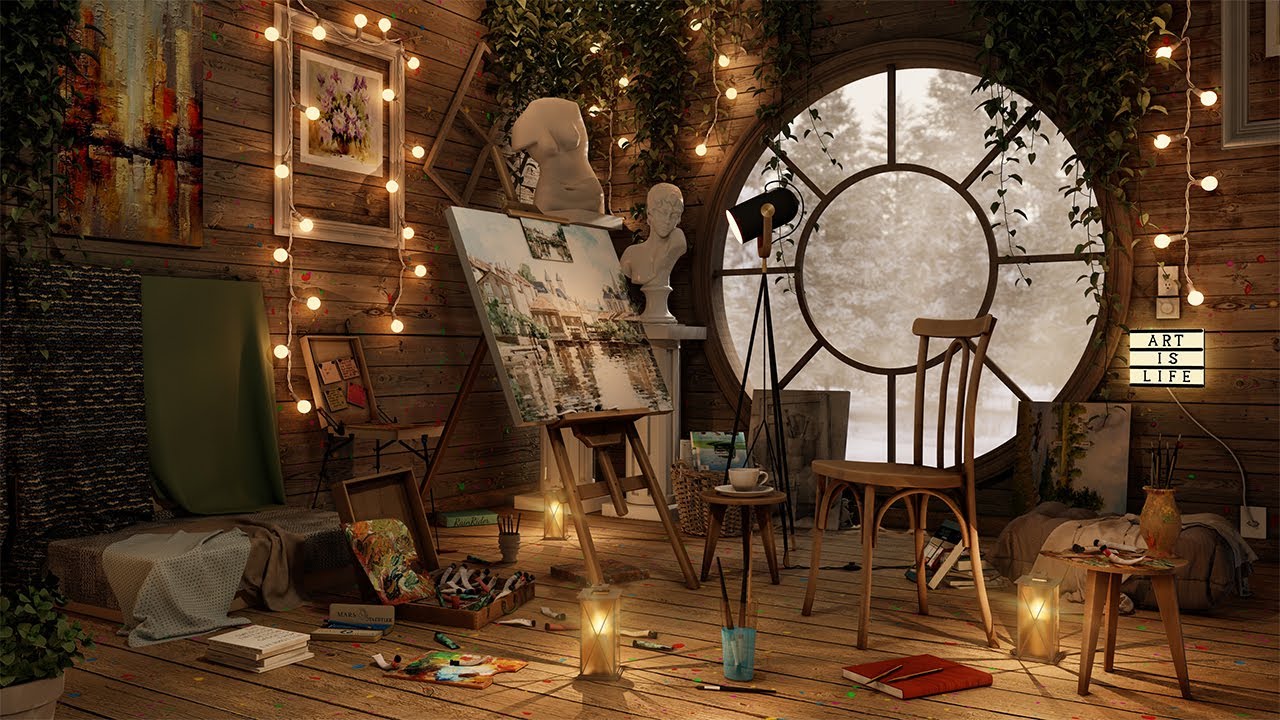 Cozy Art Studio Ambience 🎨❄️ Winter Haven with Blizzard Storm Sounds and Creative Calm For Sleep