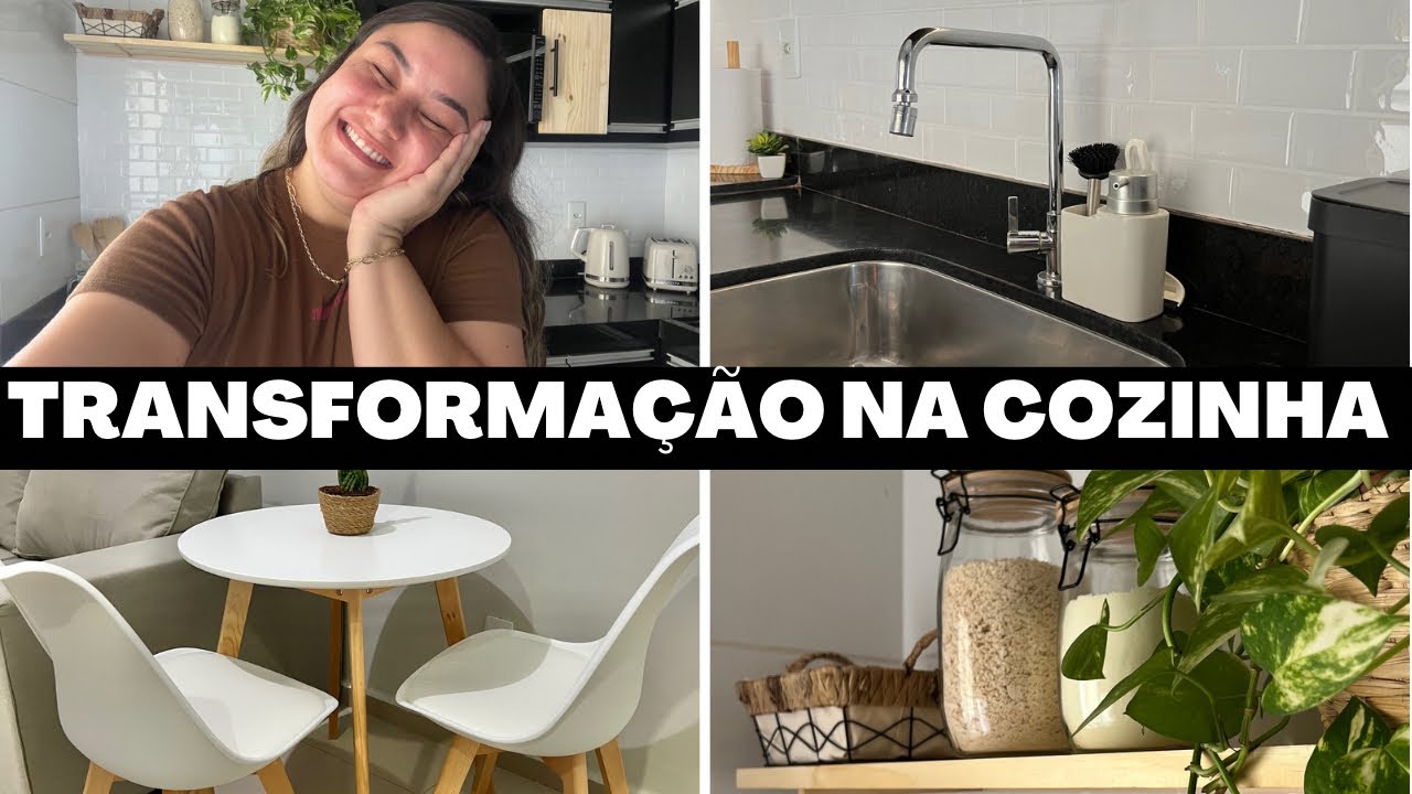 TRANSFORMAMOS A COZINHA COM REVESTIMENTO ADESIVO, FIZEMOS A DECORAÇÃO E A MESA NOVA CHEGOU!