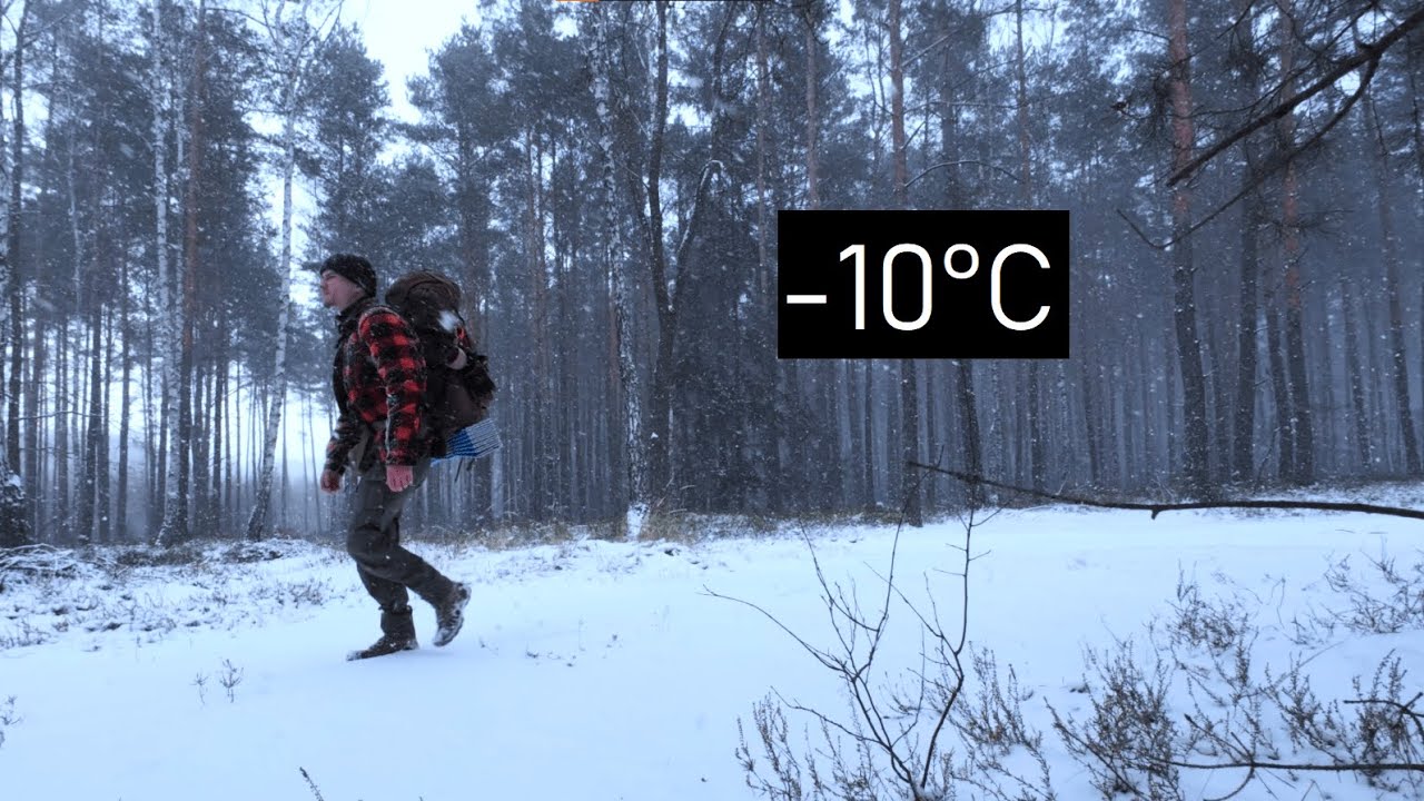 Zimowy biwak solo w sosnowym lesie ... bushcraft, hamak i ognisko studnia