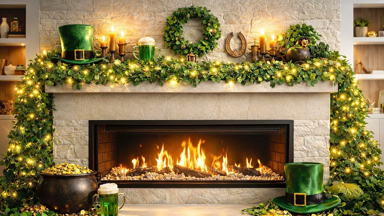 Ambient TV 4K HD Fireplace Fire Saint Patrick Ambiance - TV 4K HD  Feu cheminée Saint Patrick
