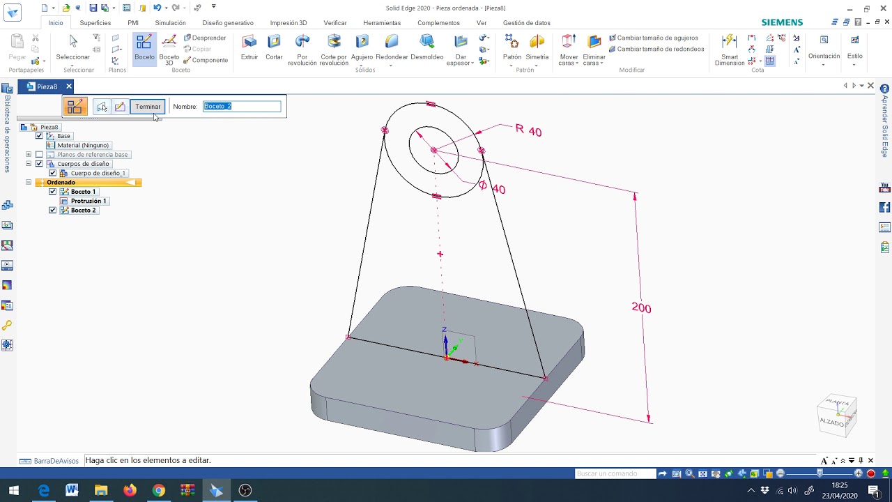 Tutorial Solid Edge: Práctica boceto - extrusión - agujero roscado 13