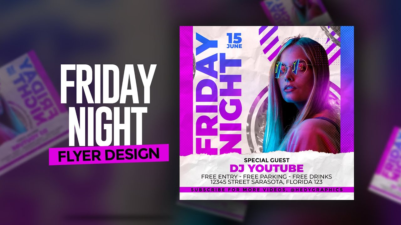 Friday Night Flyer In Photoshop | Cartaz para Social Media (FREE PSD DOWNLOAD) NIGHT CLUB FLYER
