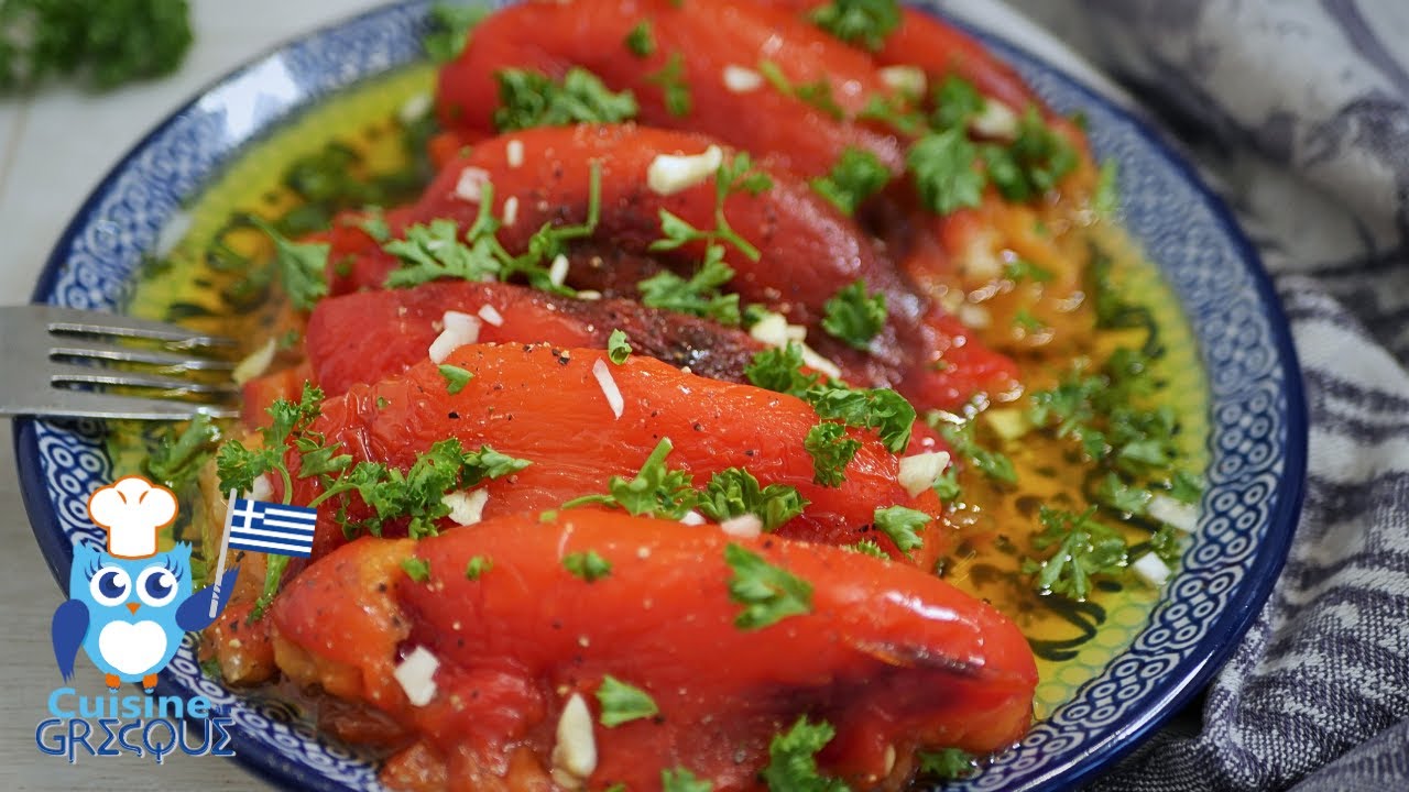PIPERIES PSITES - Poivrons rouges grillés en salade -  Cuisine à la grecque
