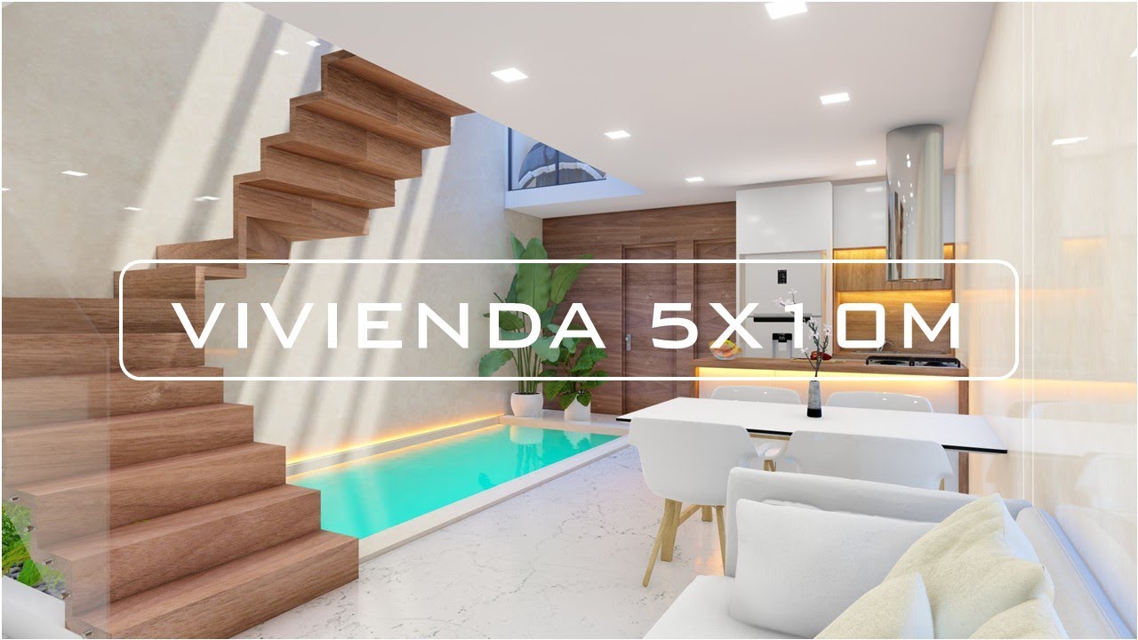 Plano de Casa 5x10 con alberca interior | Diseño Moderno