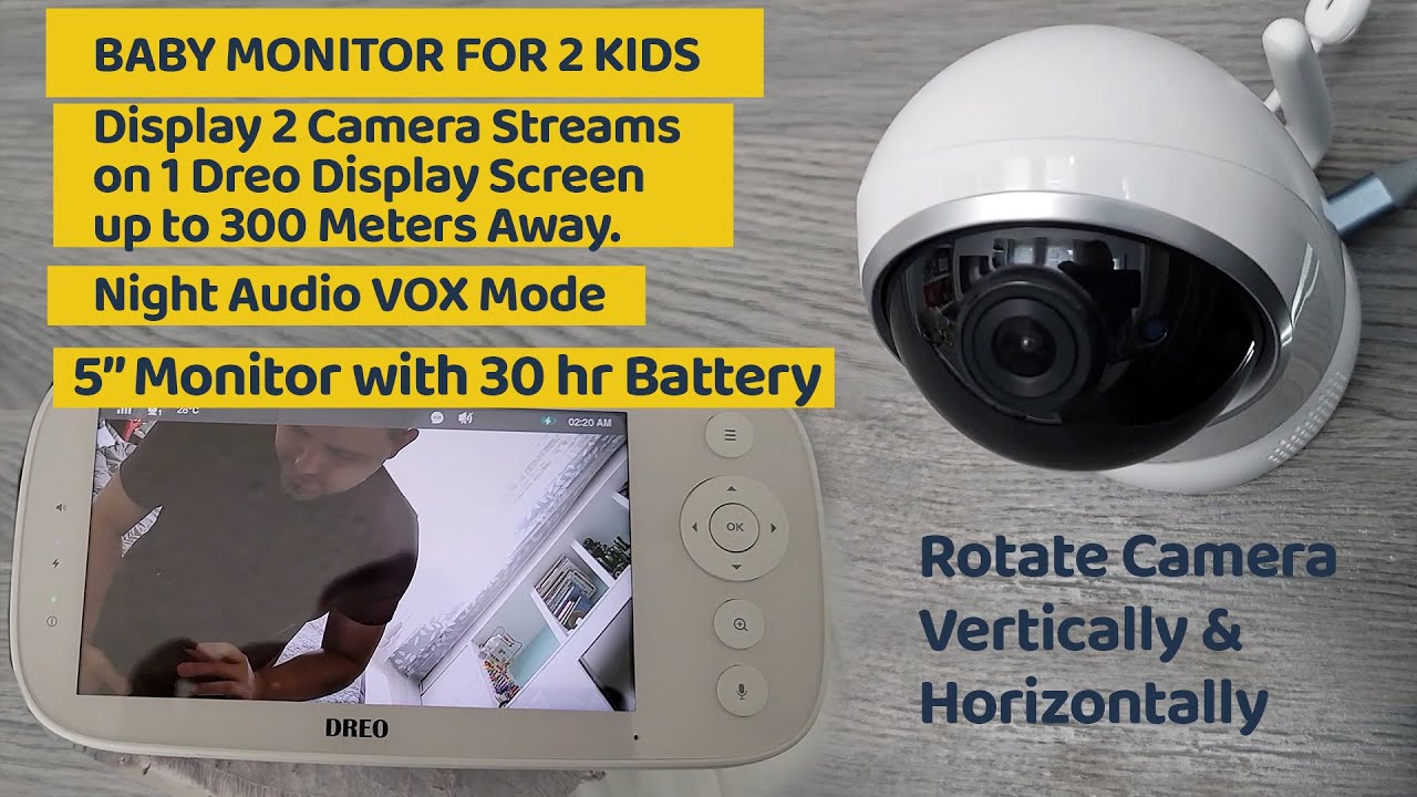 Dreo 5'' HD Split Screen Baby Monitor with Cameras, 2 Way Audio, 5000mAh Battery no Wifi