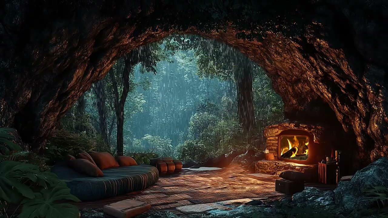 A Cave Filled with Rain and Stillness | Atmospheric Nature Sounds for Calm Nights and Focus