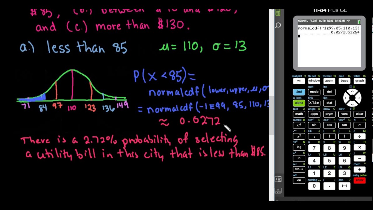 Probabilities in a Normal Distribution - TI-84