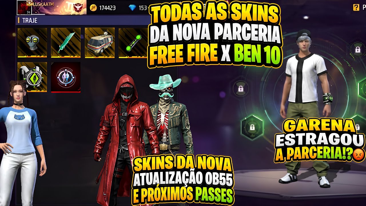 TODAS SKINS DA NOVA PARCERIA FREE FIRE X BEN 10! GARENA ESTRAGOU A PARCERIA!? SKINS ATUALIZA&Ccedil;&Atilde;O OB55