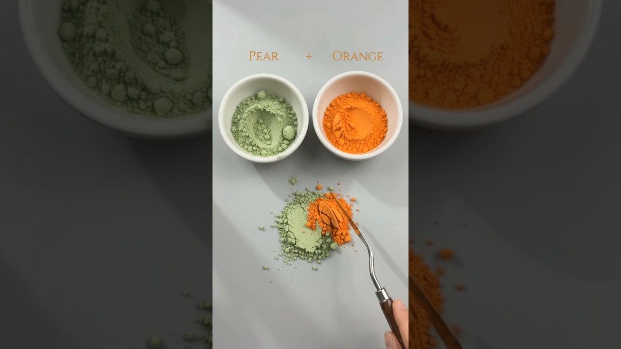 PEAR + ORANGE Powder Mixing 🤯 What Color Will This Make ? #asmr #colormixing #shorts #satisfying