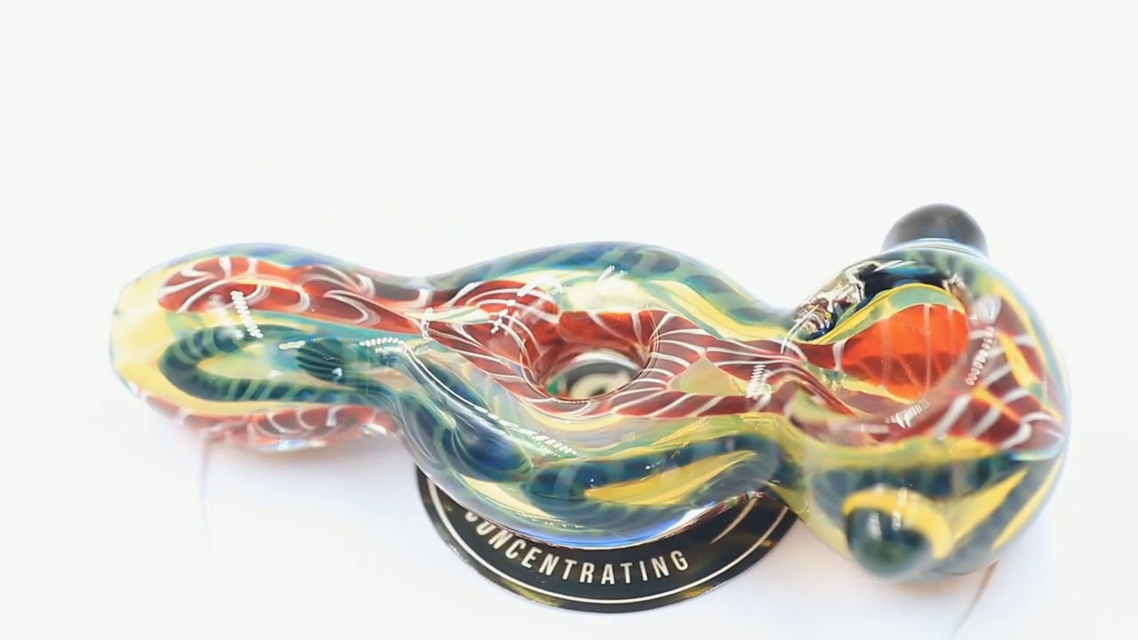 Fumed Glass Donut Spoon Pipe w/ Milli Scheme - Puffing Bird