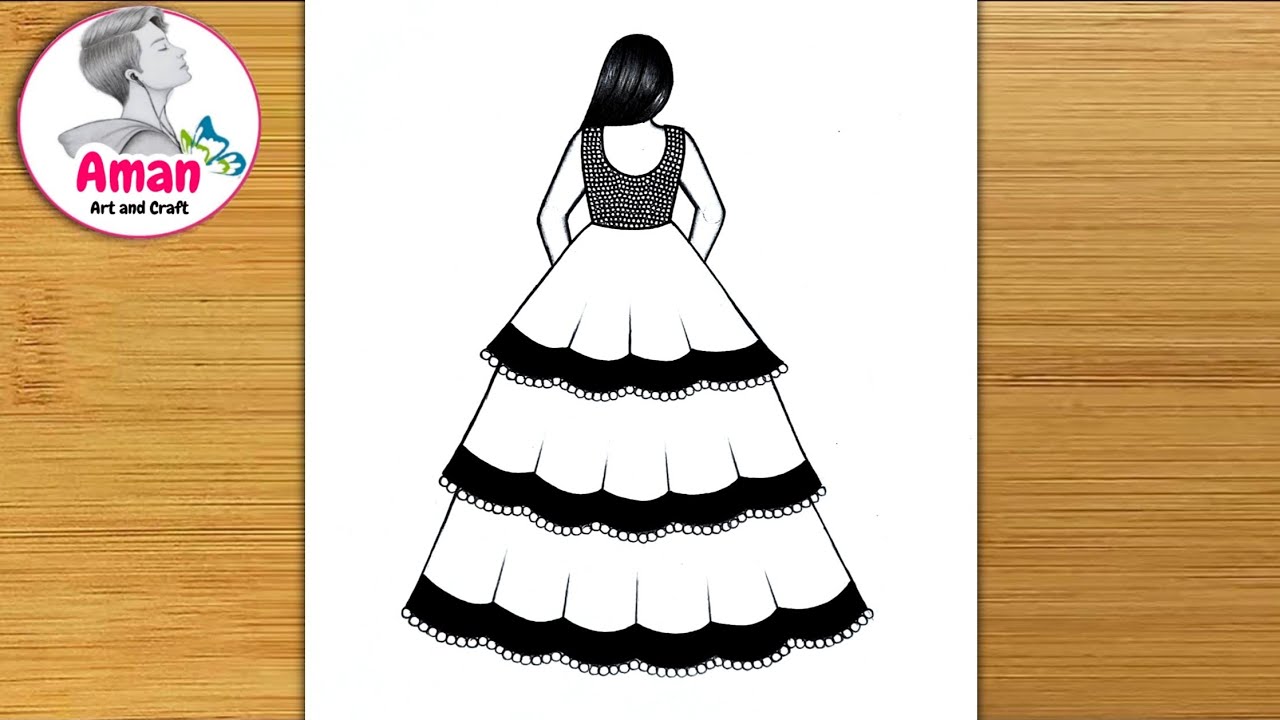 How to draw Girl in beautiful dress drawing | Easy and cute girl drawing step by step /pencil sketch