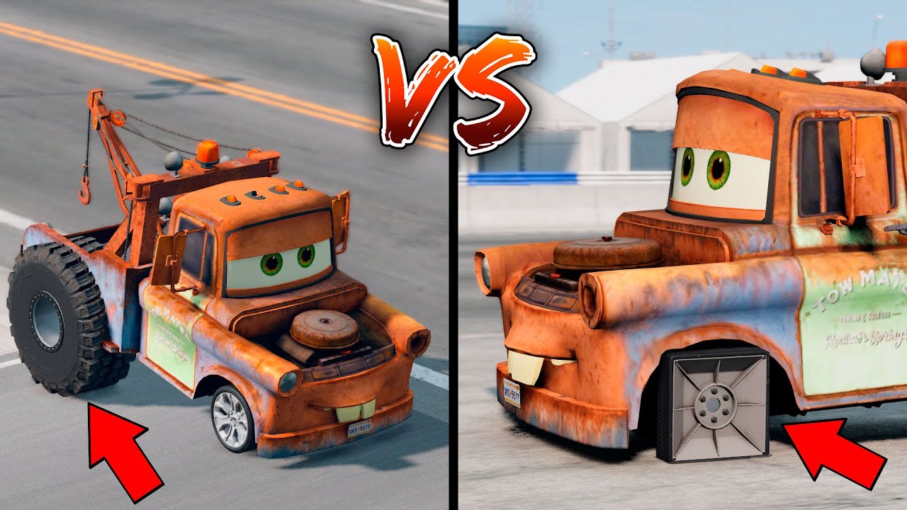 Tow Mater with Monster Truck Wheels VS Tow Mater with square wheels - which is best?