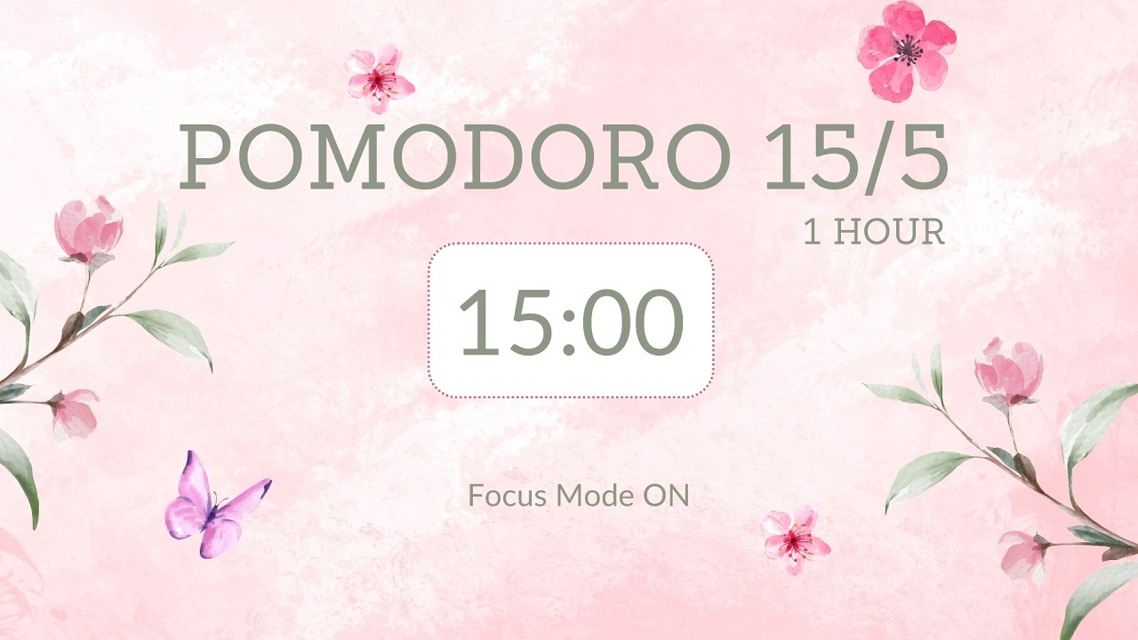 Pomodoro timier 15/5 / with calm music 🎧 & 🔔/ Focus Mode ON