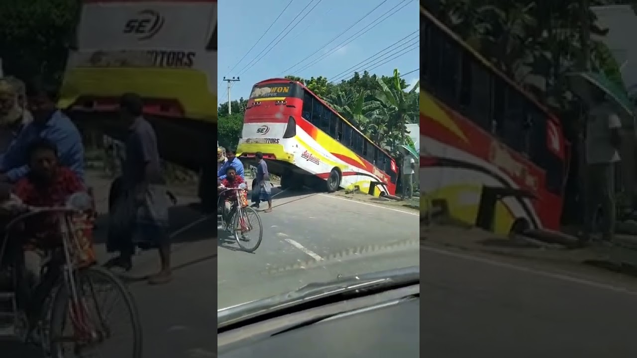 Bus Towing Manual Way In Bangladesh - Bus Fell In Ditch