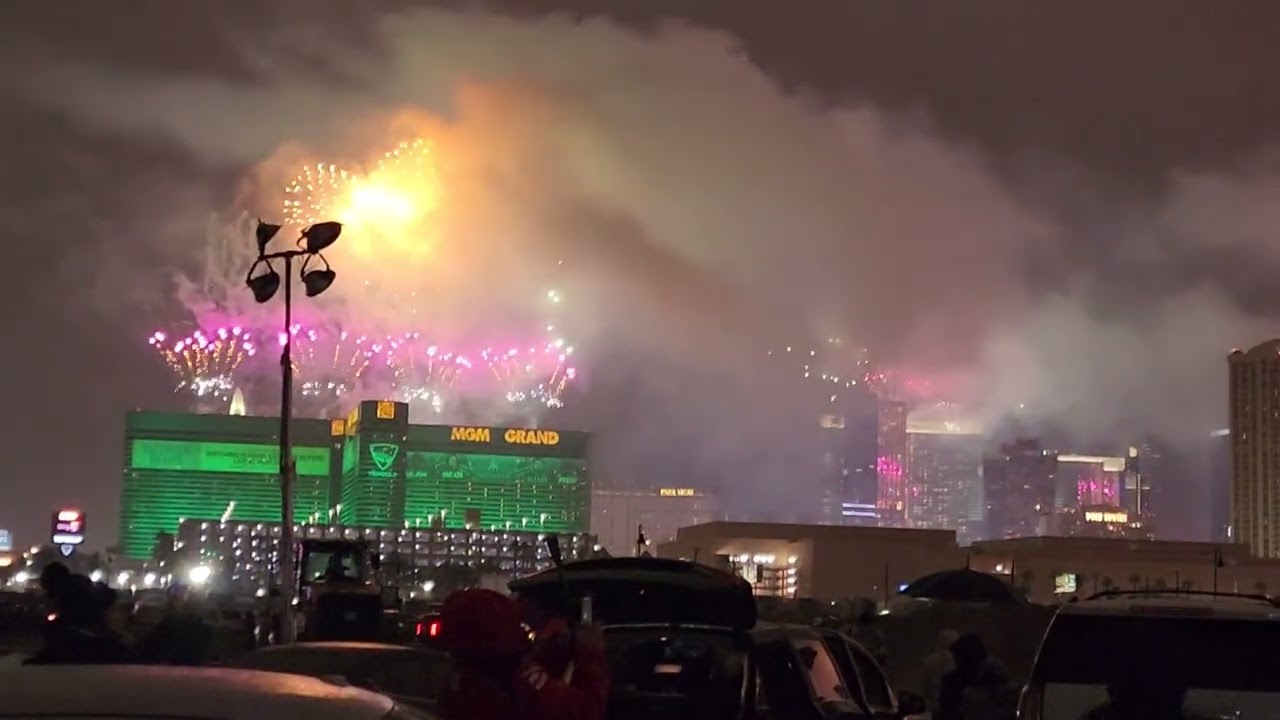Fireworks on a rainy day.  2026 Las Vegas New Years Party 