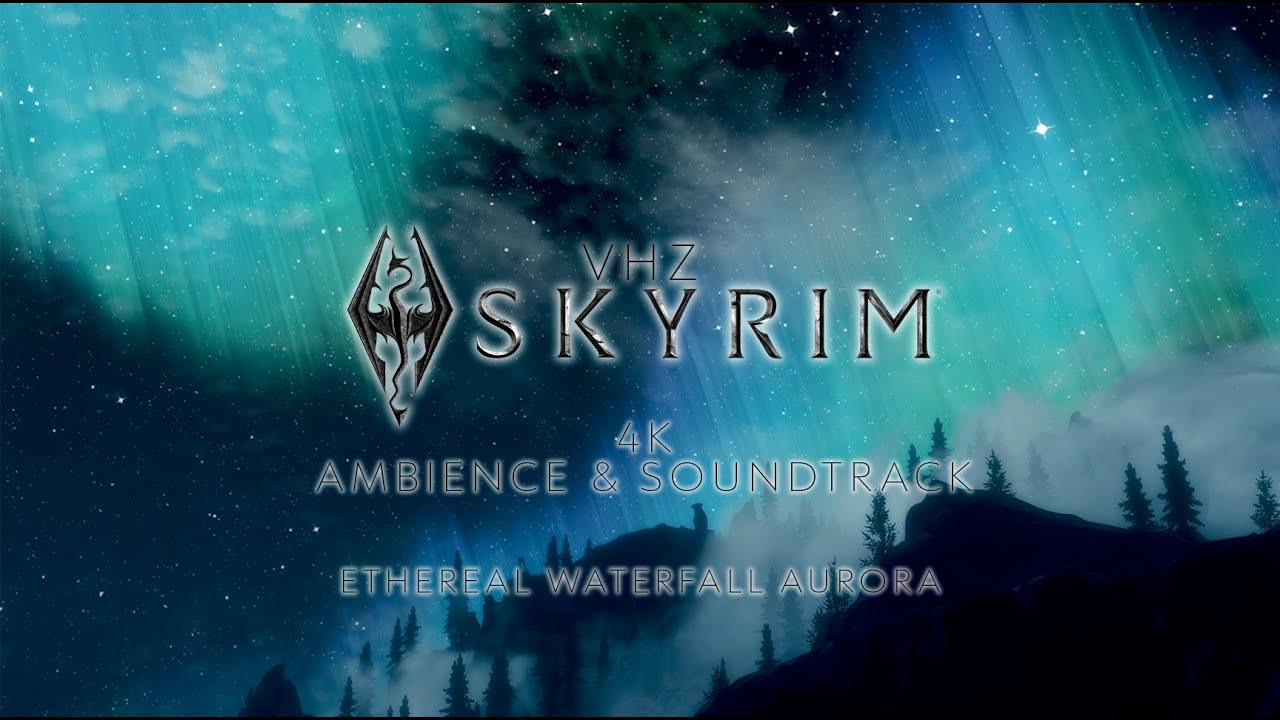 Skyrim 4k Ambience - Ethereal Waterfall Aurora - VHZ VIBES