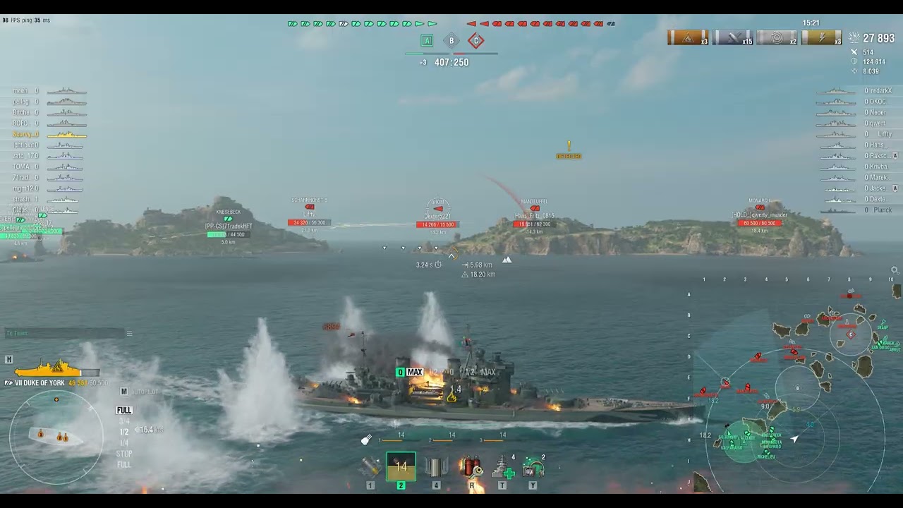 World of Warships 2026. T7 Duke of York. The Atlantic. T9 Battle.