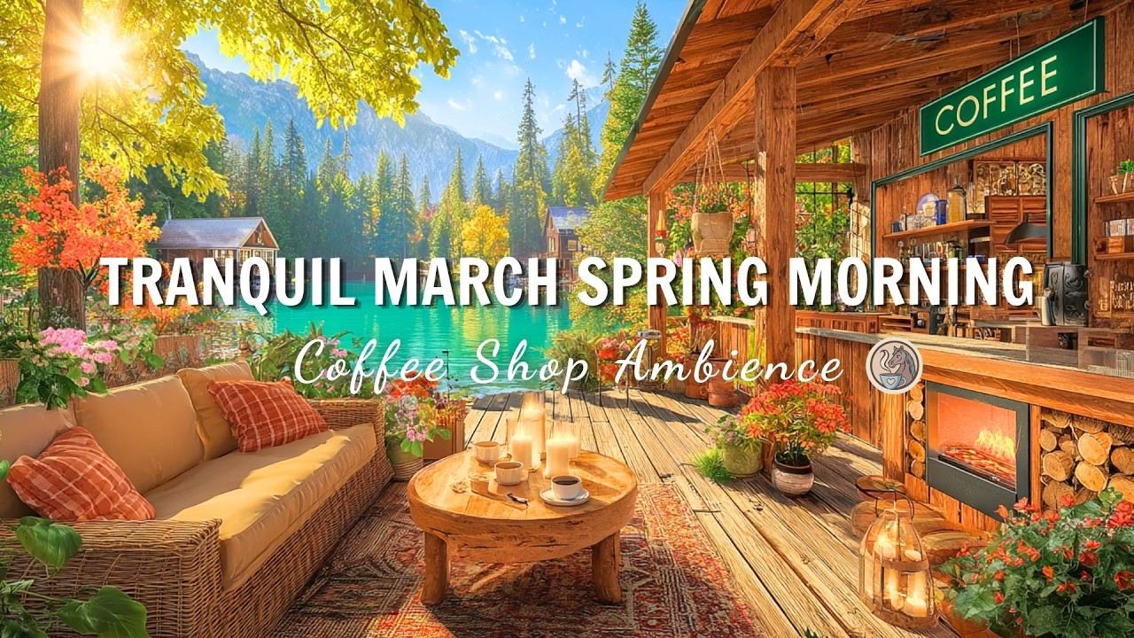 Tranquil March Spring Morning at Cozy Lakeside Porch Ambience 🌸 Soft Piano Jazz Music for Relaxation