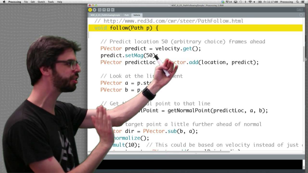6.6: Steering Behaviors: Path Following - The Nature of Code