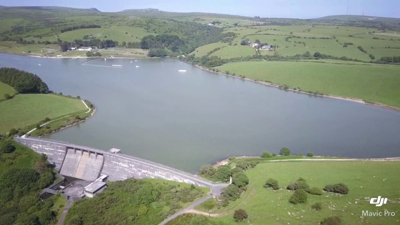 Siblyback Lake Reservoir Dam Bodmin Cornwall Devon & Beyond from above DJI Drone