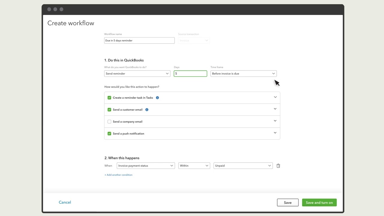 How to automate tasks with workflows in QuickBooks Online Advanced