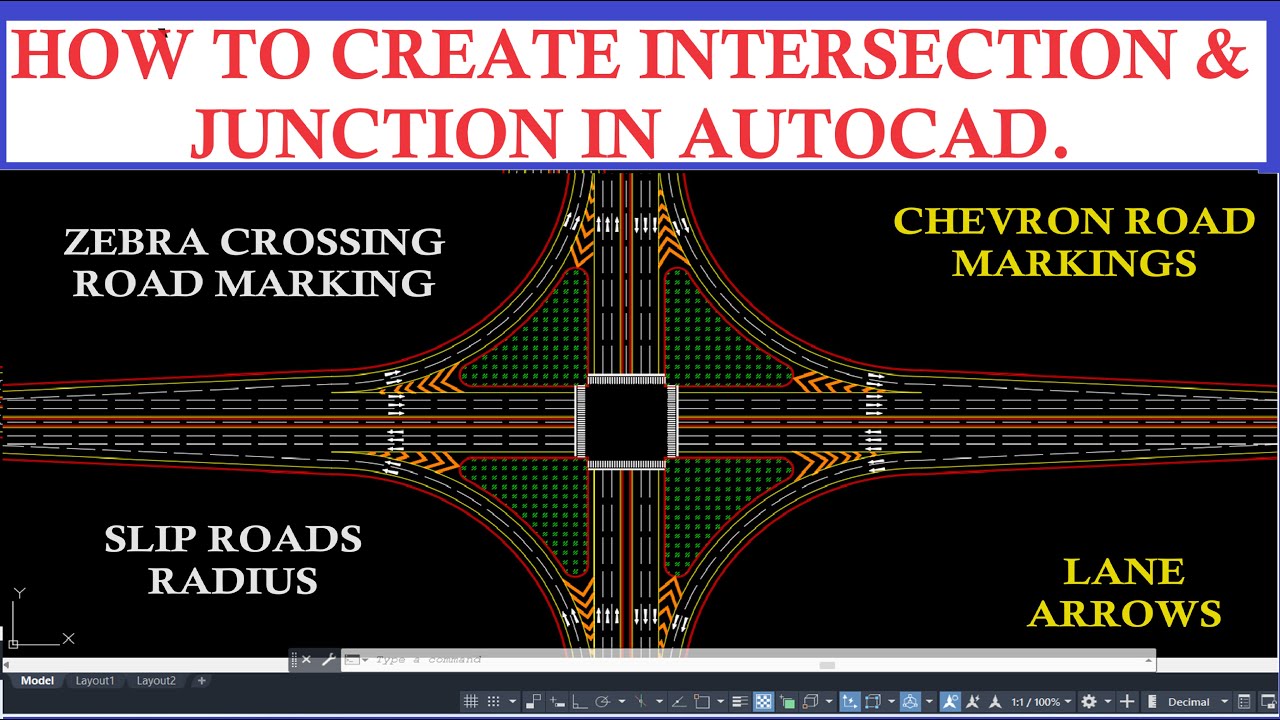 How to Create Intersection & Junction in Autocad. | Lane Marking | |Slip Roads | Chevron Marking.