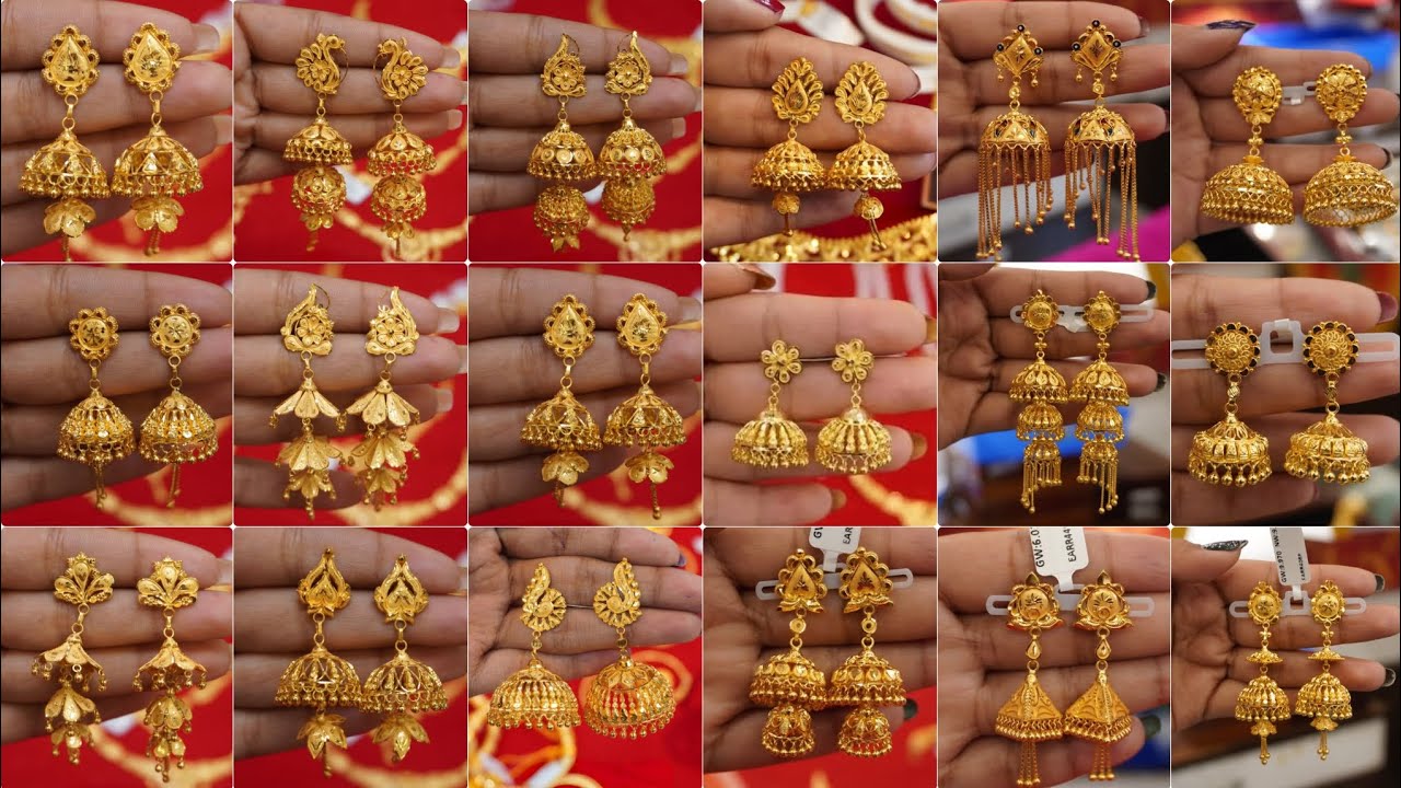 Letest Gold Jhumka Earrings Design With Weight and Price || light weight gold jhumka earrings design