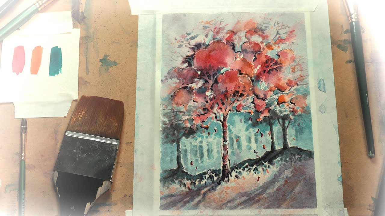 Painting Fall Trees Using Only 3 Colors in Watercolor - Split Complimentary Color Scheme