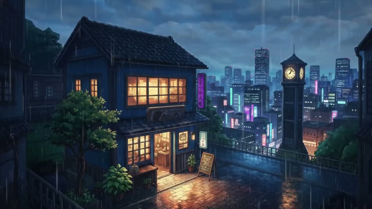 Rainy Japanese Town ☔ Cozy Lofi Beats for Focus & Deep Sleep