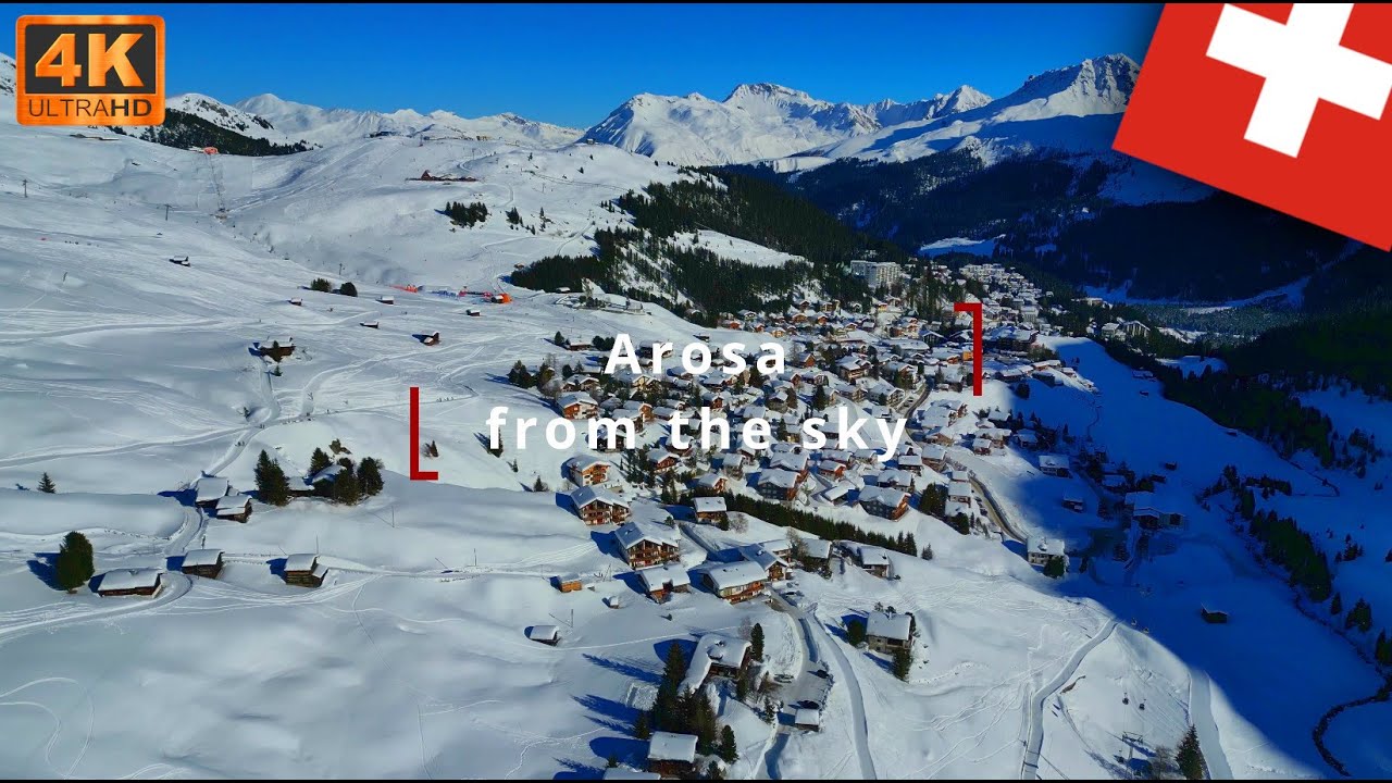 Arosa from the sky - winter in Alps - Ski resort - Scenic flight - UltraHD 4K