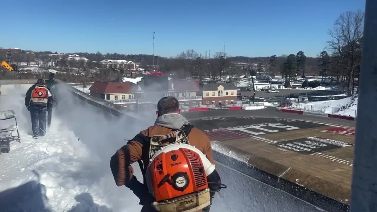 Watch NASCAR Cup drivers clear snow from Bowman Gray Stadium