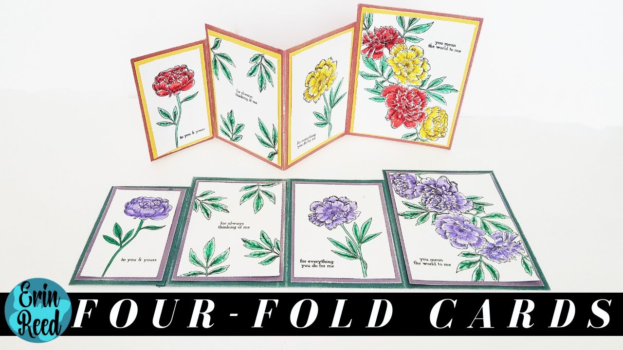 LIVE Four-Fold Card with Stamped & Brush Pen Flowers -  Card making Wed Series #18