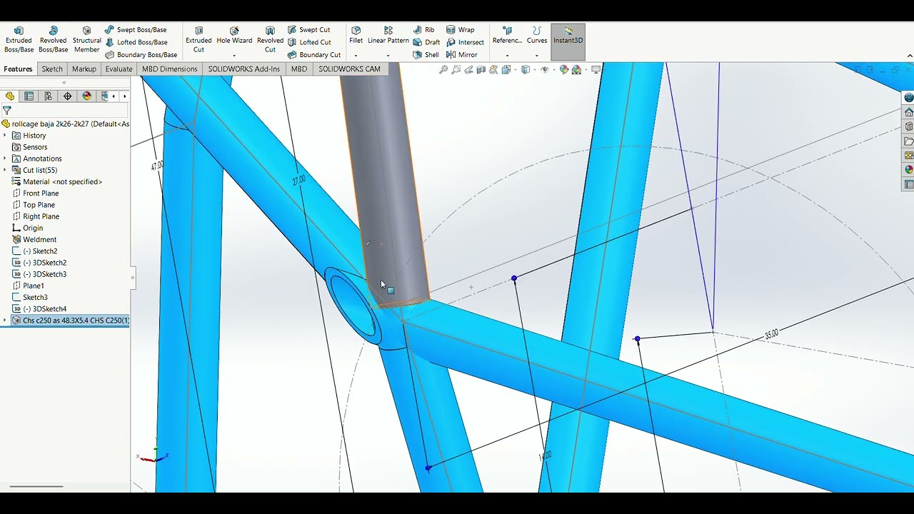 how to give structural weldments in solid work to atv  part 3