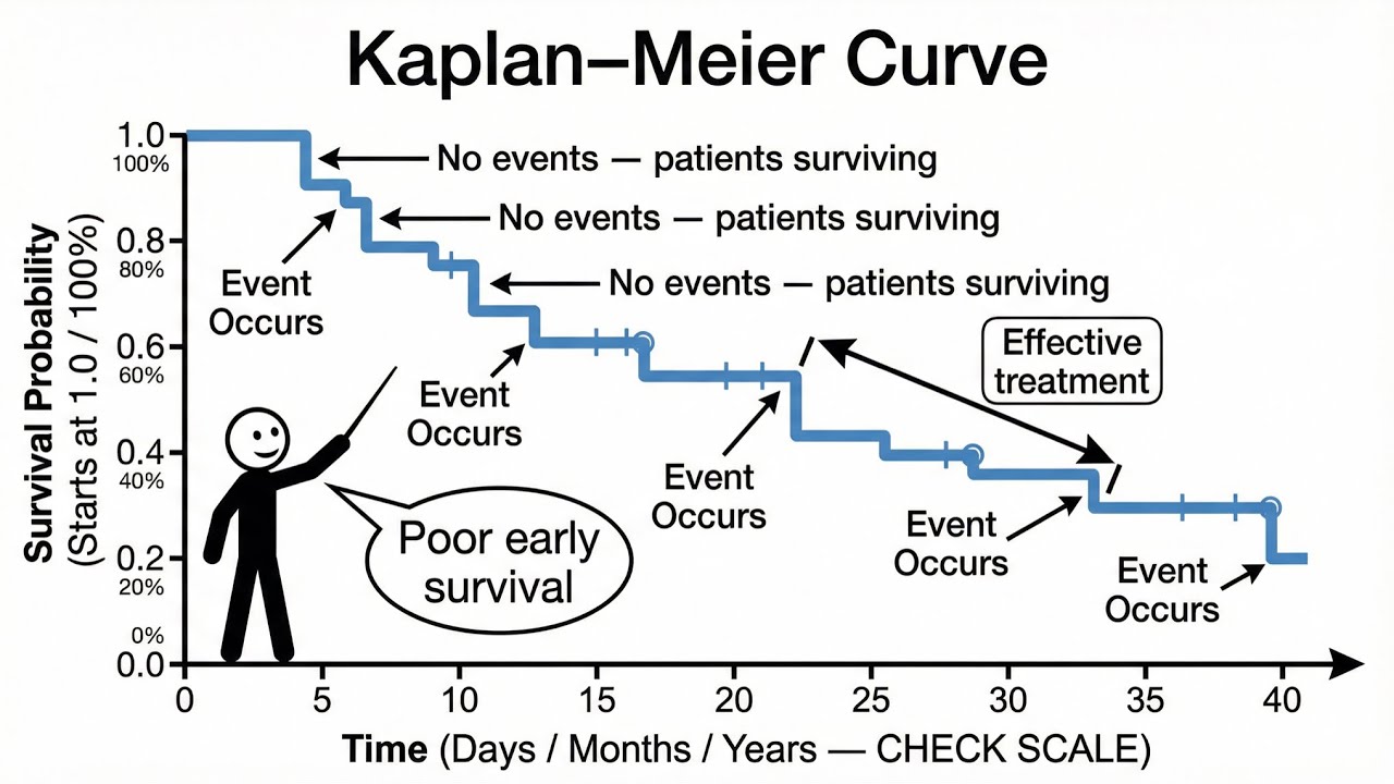 Kaplan–Meier Curve Explained Visually | Survival Analysis Made Easy 