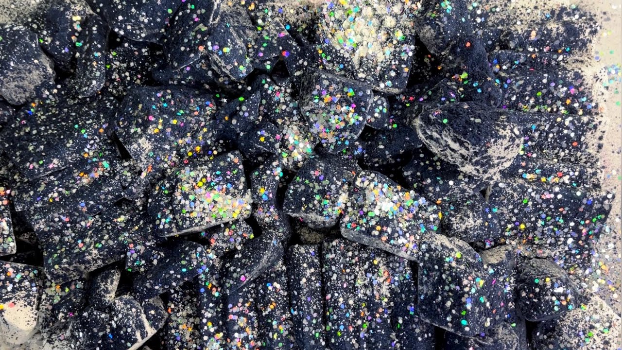 Thins, Chunks & Blocks w. Black Shimmery Topping 🖤🩶🤩 | Gym Chalk ASMR | Satisfying