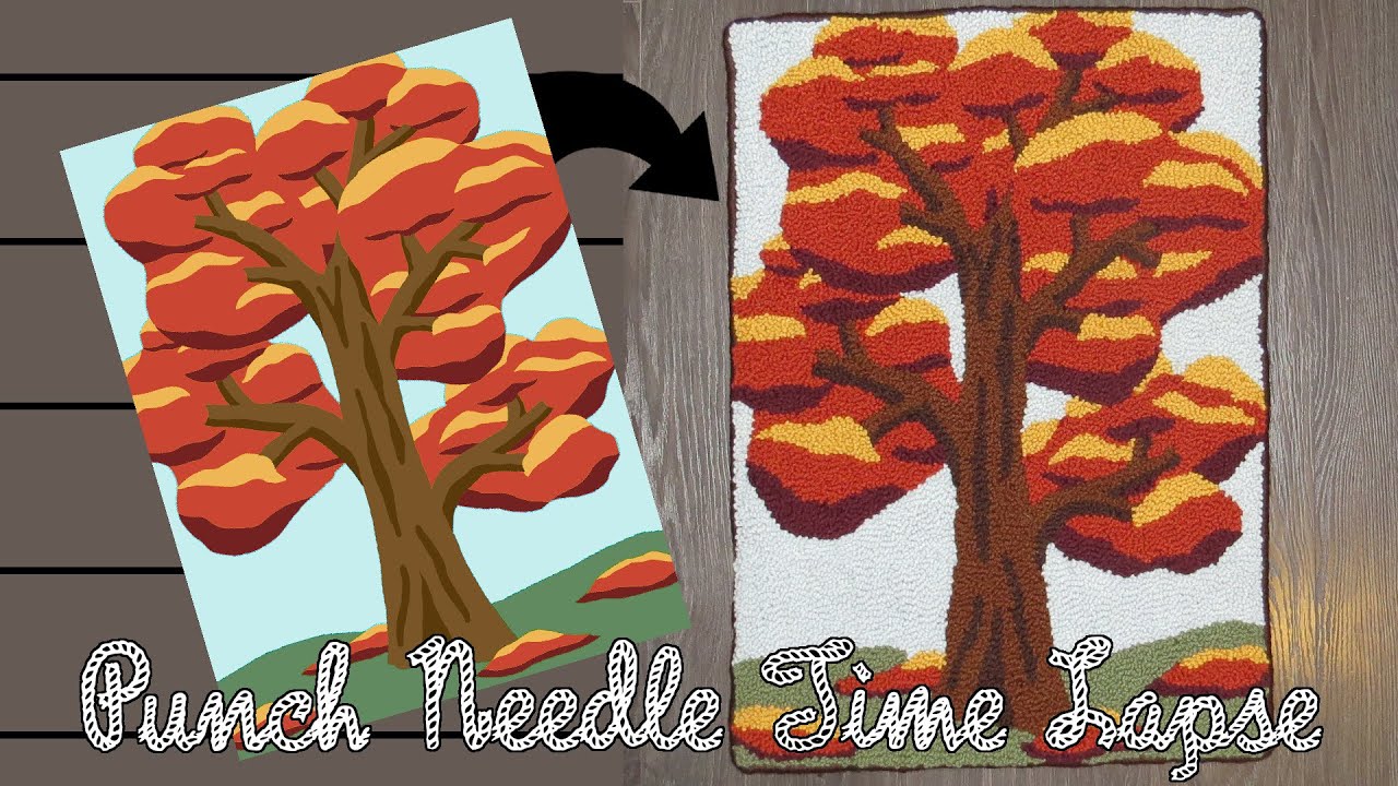 Punch Needle Rug Hook Time Lapse - Autumn Tree Rug
